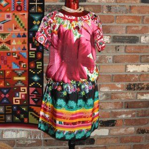 Desigual Satiny Floral Animal Print Short Sleeve Mini Tunic Dress 36